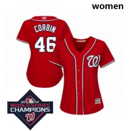 Womens Washington Nationals 46 Patrick Corbin Red Alternate 1 Cool Base Baseball Stitched 2019 World Series Champions Patch Jersey